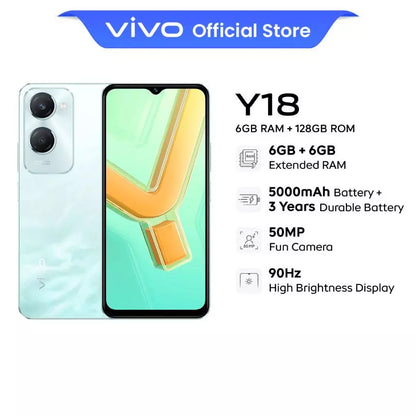 VIVO Y18 - 128 Go Stockage - 6Go de RAM - Double Carte Sim 5G, Wifi + 🎁 Coque protection Offerte