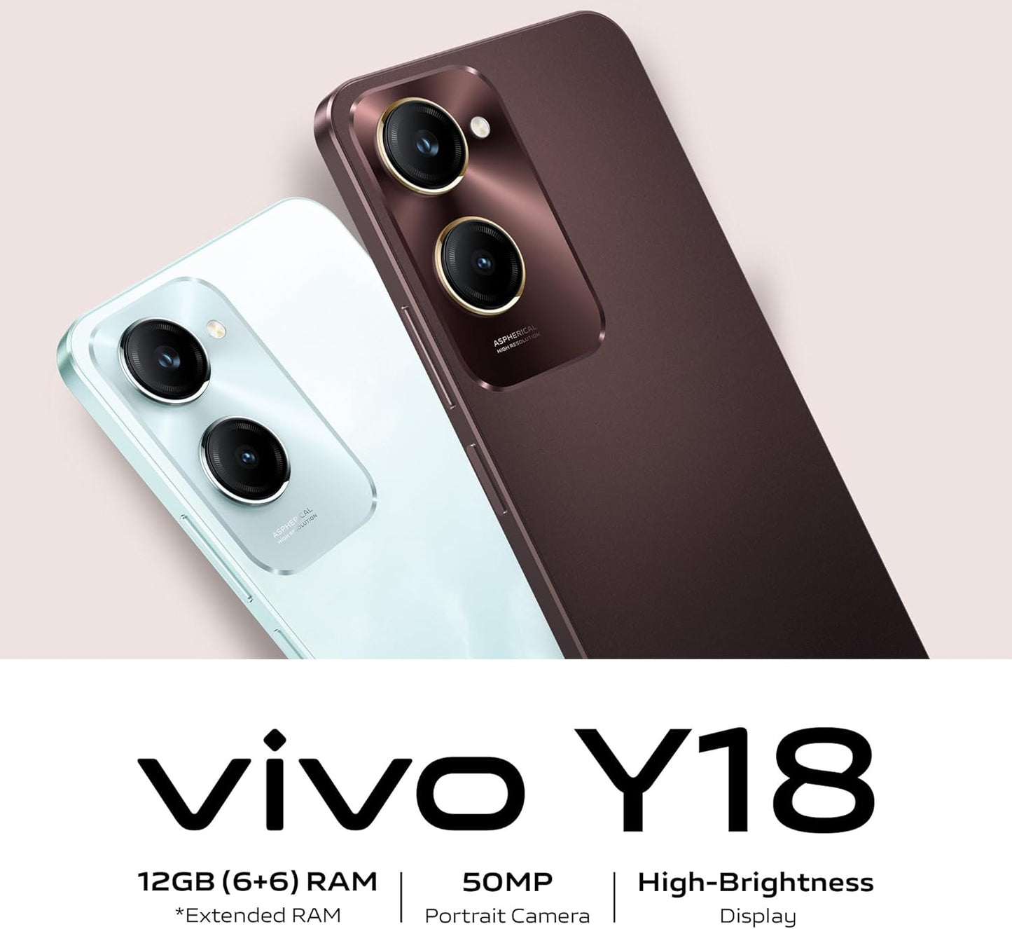 VIVO Y18 - 128 Go Stockage - 6Go de RAM - Double Carte Sim 5G, Wifi + 🎁 Coque protection Offerte