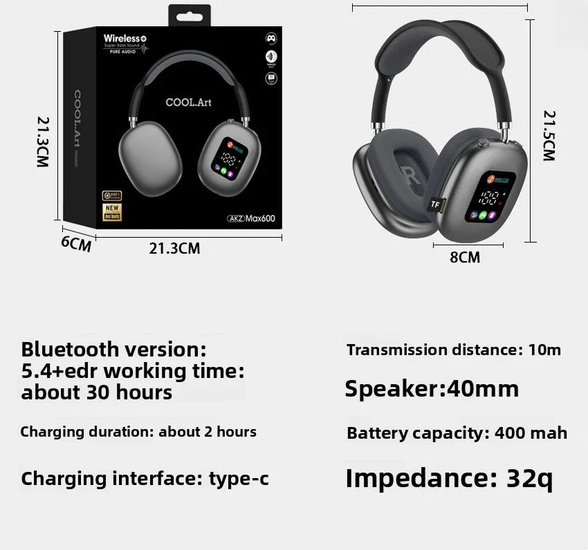 🎧 Casque Bluetooth Sans Fil Pliable Avec Écran Tactile, Confort, Style & Contrôle Intuitif